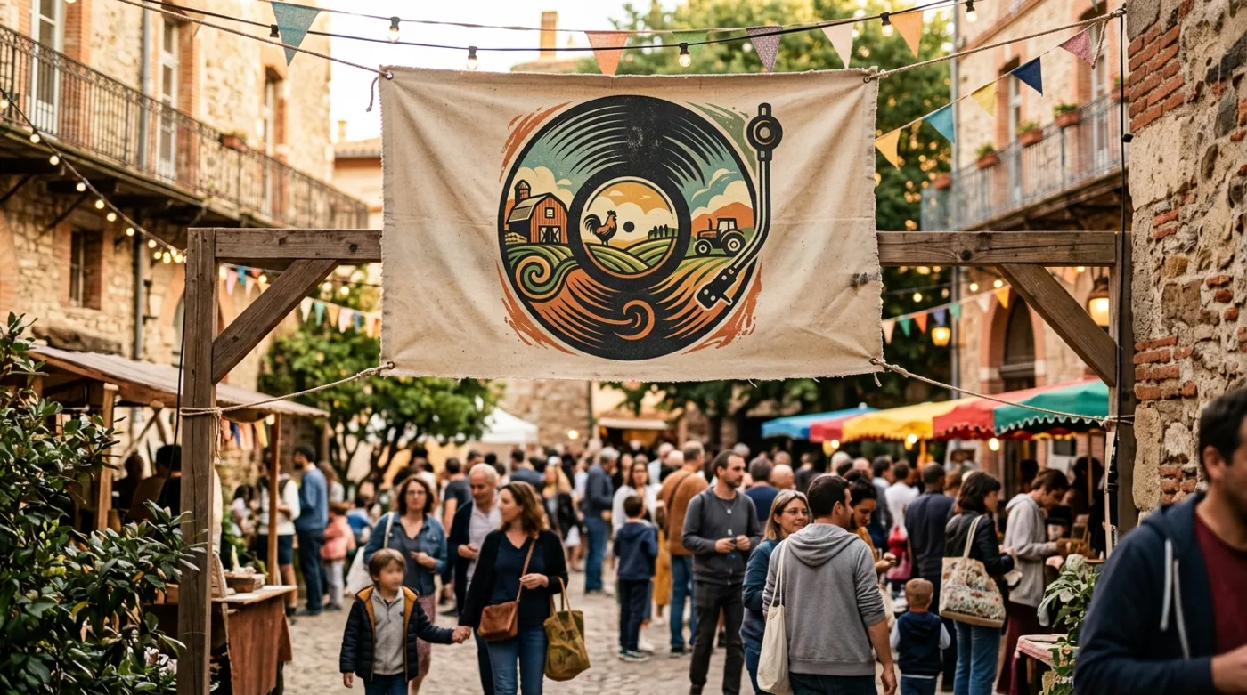 Bannière citoyenne de l'association déployée lors d'un rassemblement culturel à Toulouse